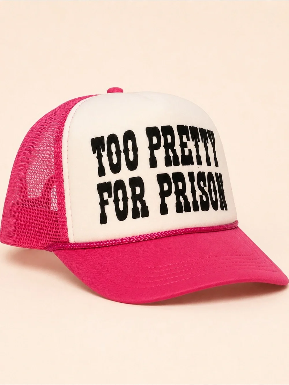 Too Pretty For Prison Trucker Hat Mesh Snapback NWOT